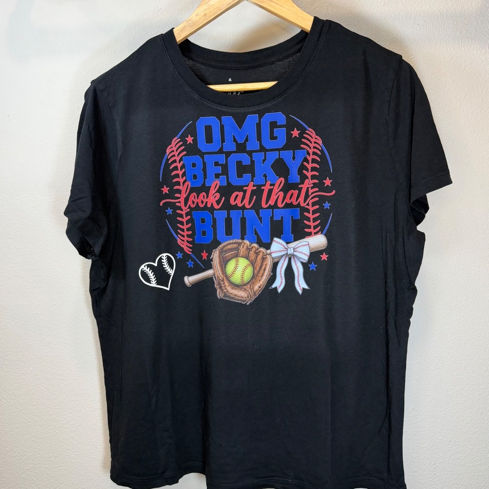 A New Day XXL Baseball Mom Graphic Tee OMG Becky Bunt Game Day Black 0541